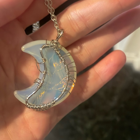 Opalite Crescent Moon & Wire Tree Pendant - Picture 2 of 3